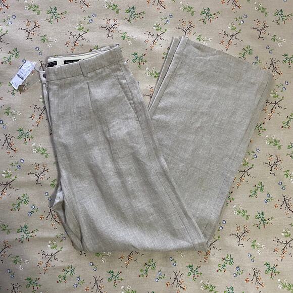 J. Crew Linen Essential Wide Leg Pant Flax Natural Size 2 Trouser Career Preppy - Picture 2 of 10